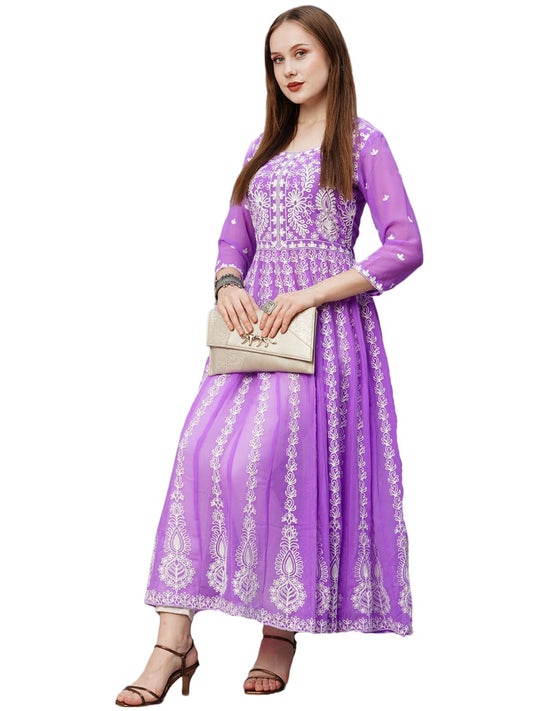 ANNI DESIGNER Women's Georgette Chikankari Embroidered Anarkali Kurti