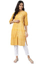 Aurelia Cotton Women Mustard Dobby Geometric Yarn Dyed Straight Fit Kurta_22Aua13368-703597_S