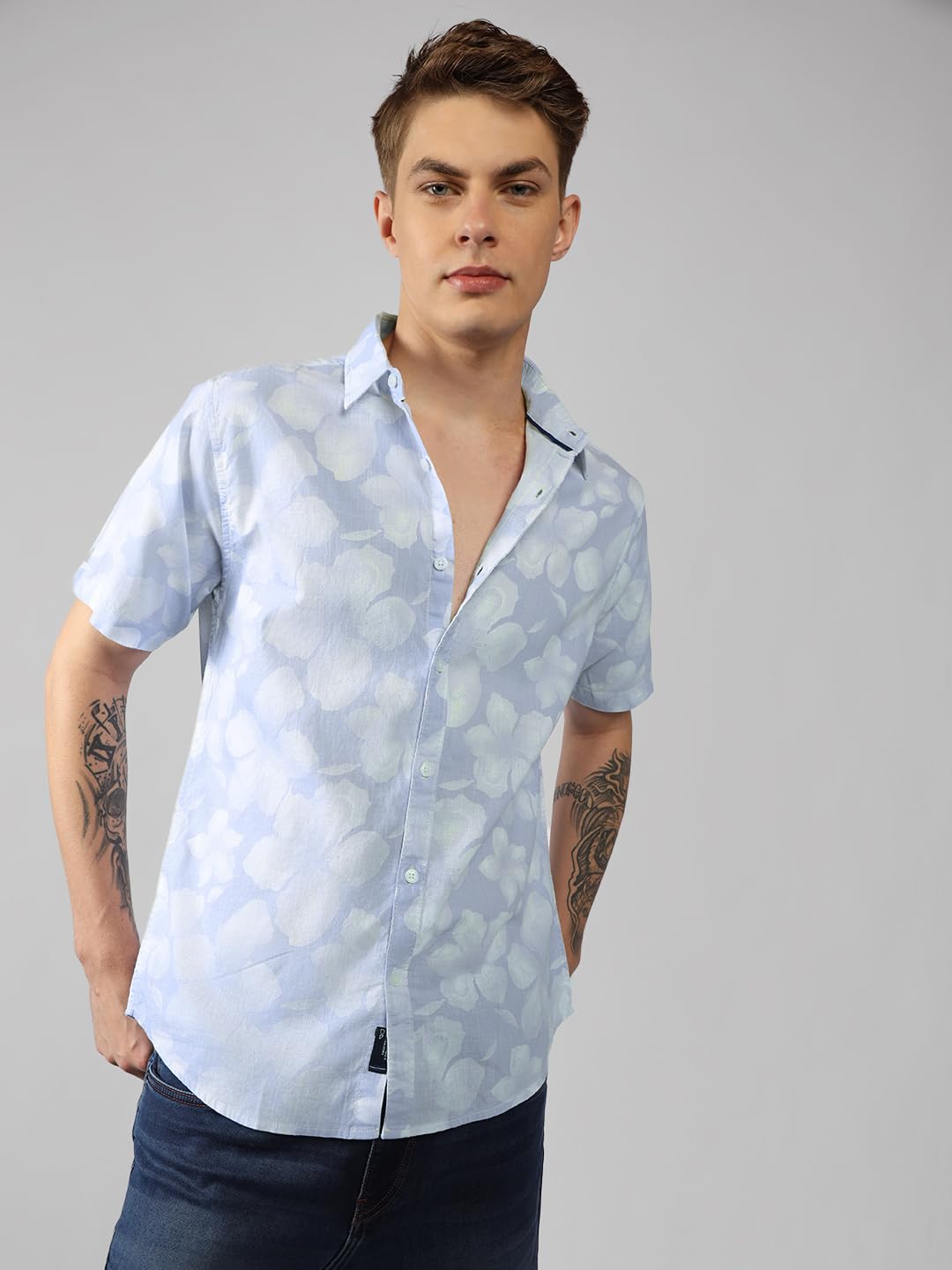 Dennis Lingo MenS| Blue| Half Sleeve| Spread Collar| Printed| Relaxed Fit| Casual Shirt