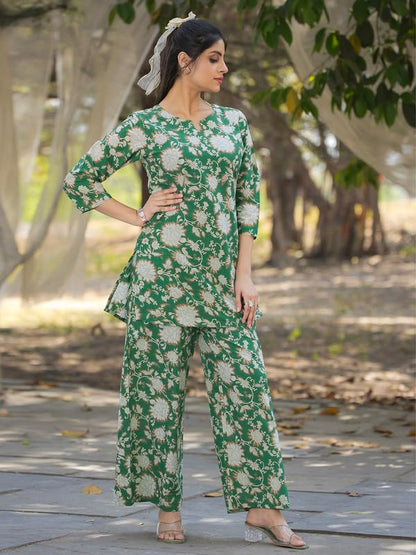 Tee Projekt Cotton Ethnic Wear Co Ord Set For Women | Festive Co Ord Set For Women Green