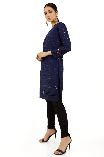 Soch Women Cotton Floral Blue Kurta