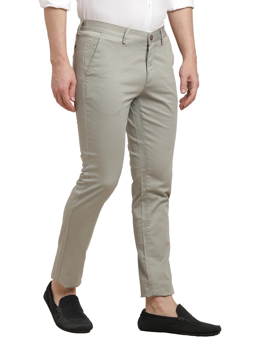 Turtle Men Cotton Stretch Heather Grey Printed Narrow Fit Casual Trouser