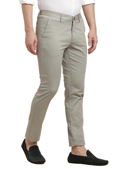 Turtle Men Cotton Stretch Heather Grey Printed Narrow Fit Casual Trouser