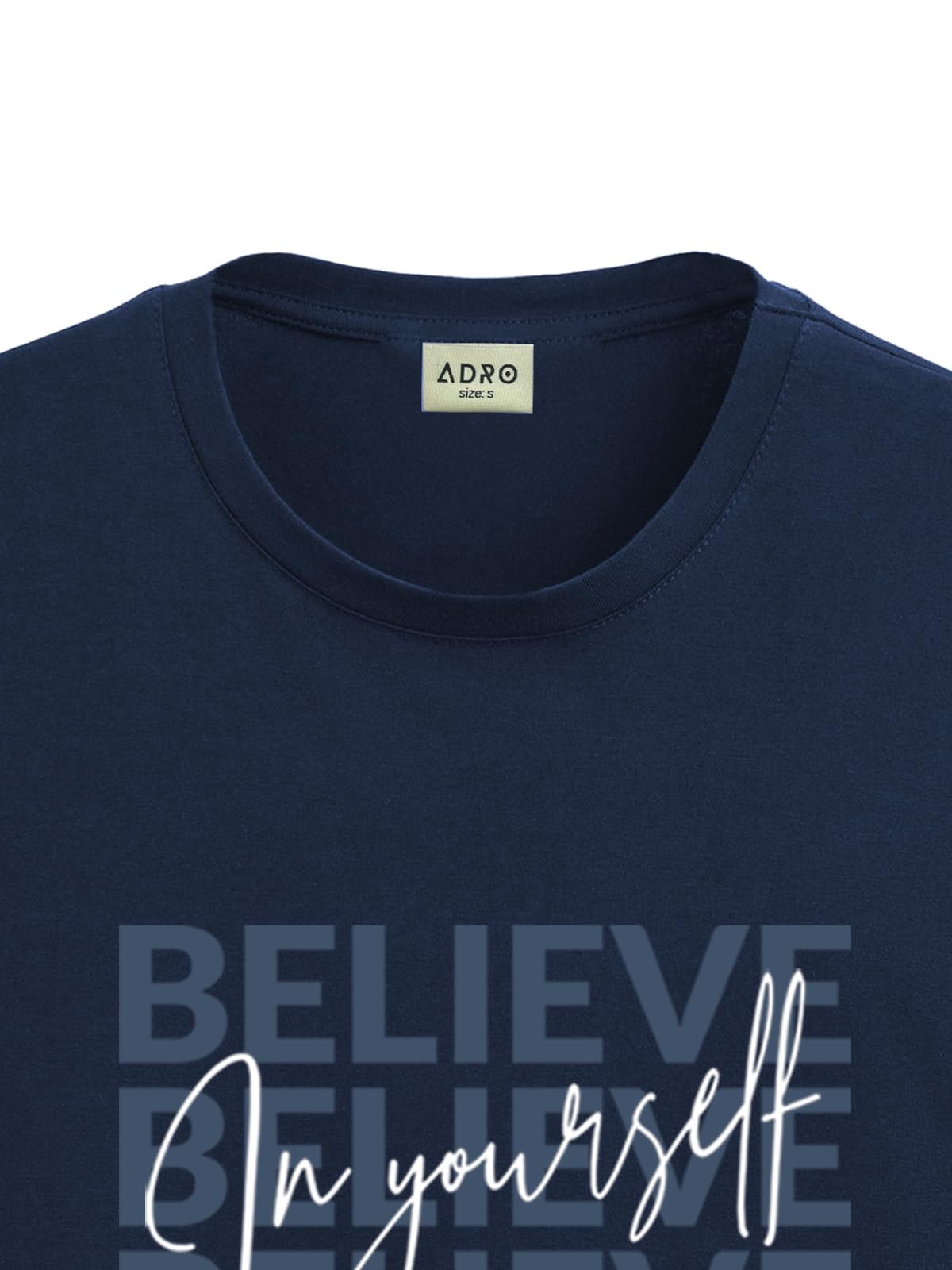 ADRO Mens Navy Motivational Printed Tshirt | Regular Fit T Shirt | Cotton Lycra Stretch Fabric | Sizes S to 5XL| Believe in You