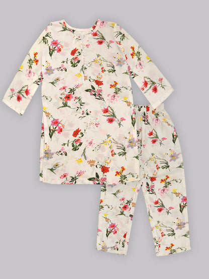 A.T.U.N. (ALL THINGS UBER NICE) Girls Floral Printed 3/4 Sleeve Kurti and Pant Set | Stylish Traditional Ethnic Wear Salwar Suit