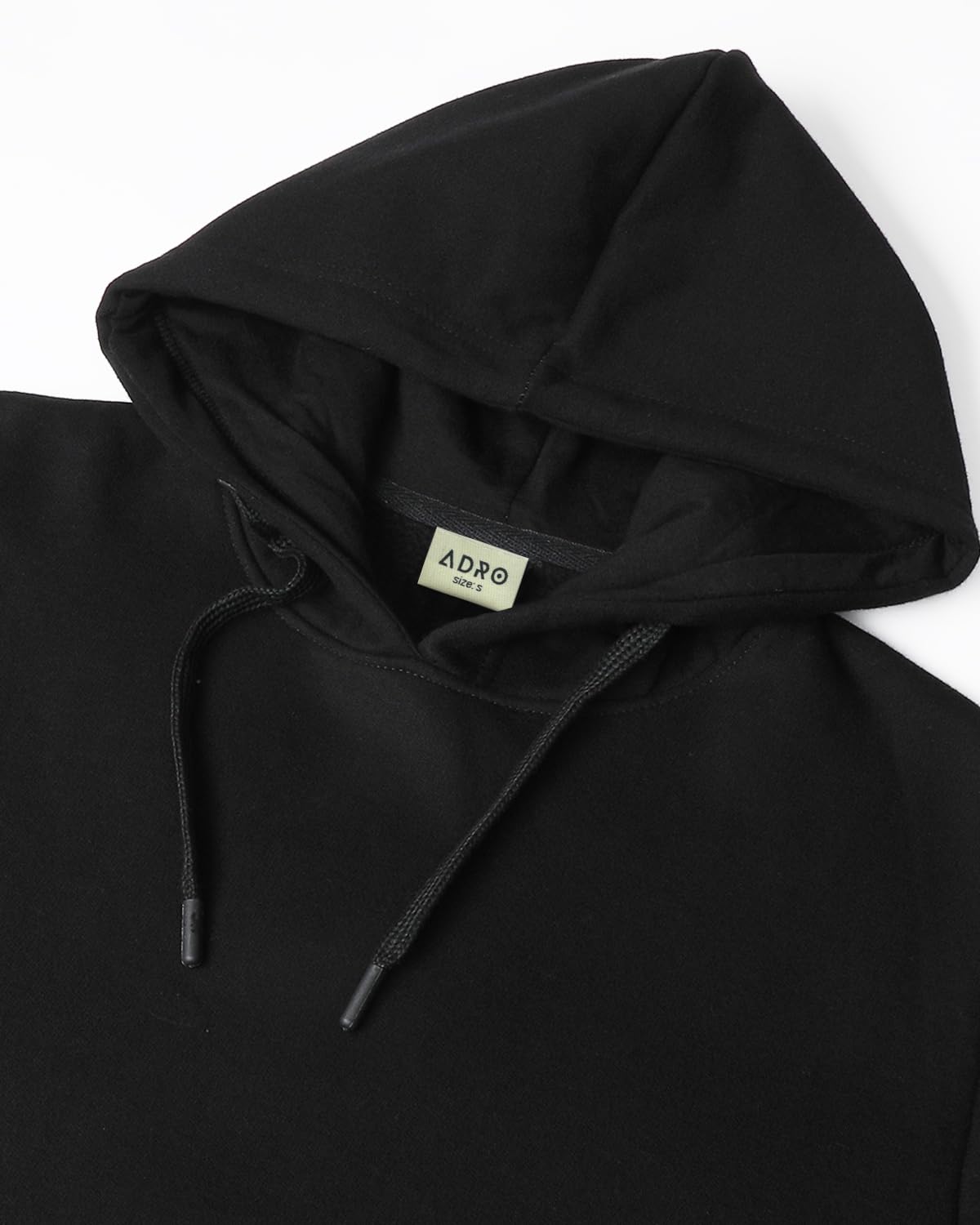 ADRO Men's Cotton Neck Hooded Sweatshirt (H24-M-PLN-BL_Black