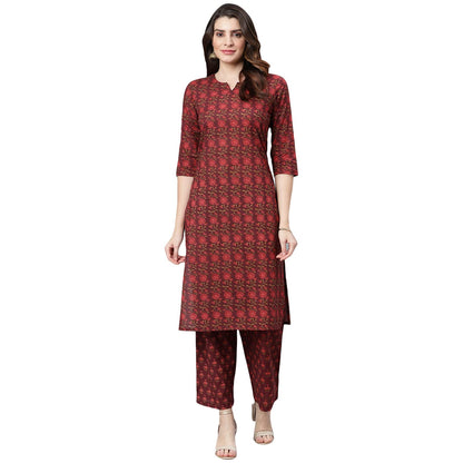 idaLia Maroon Printed Kurta Set