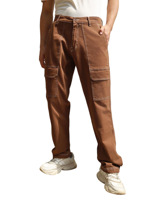 Hubberholme Men Brown Smart Casual Summer Cotton Loose Fit Solid Trousers_13