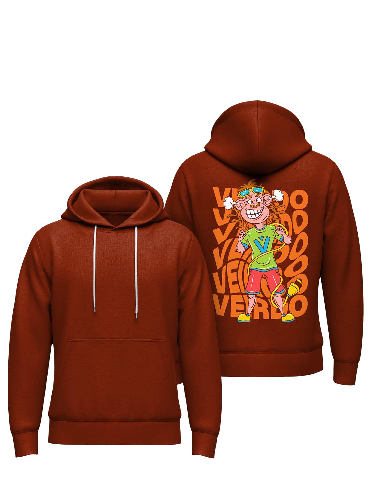Veirdo Mens Cotton Fleece Regular Fit Hoodie Full Sleeve Rust Graphic Printed Jumper Sweatshirt Winter Wea