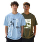 Nobero MenS Graphic Oversized Fit T-Shirt (1M-Twrt-C0869-X_Olive/Powder Blue