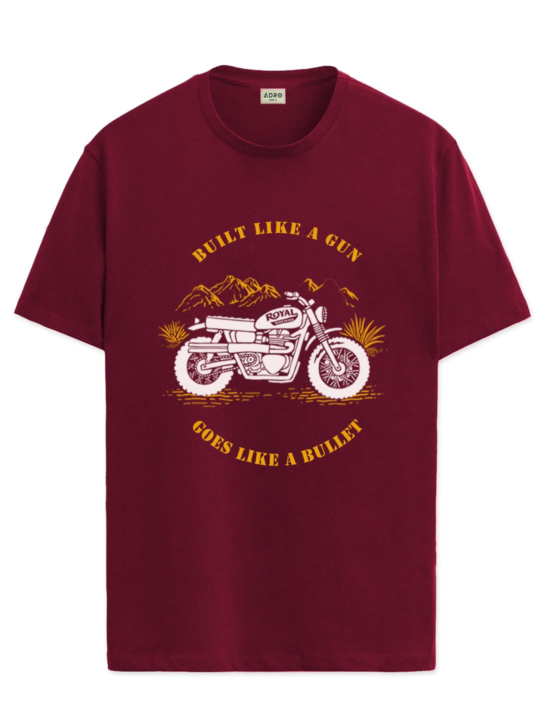 ADRO Men's Royal Bike Design Printed 100% Cotton T-Shirt - Regular Fit, Printed T-Shirts for Men (RN24-RYL-MR_Maroon)