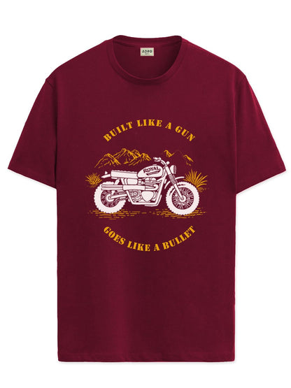 ADRO Men's Royal Bike Design Printed 100% Cotton T-Shirt - Regular Fit, Printed T-Shirts for Men (RN24-RYL-MR_Maroon)