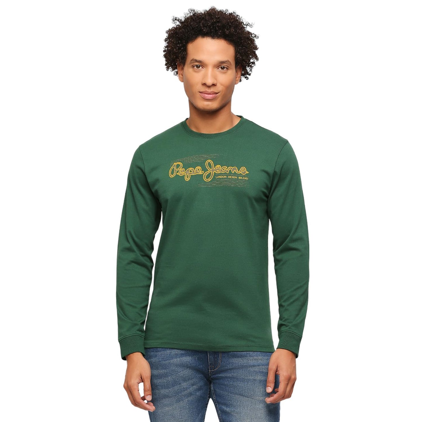 Pepe Jeans Men Cotton Blend Slim Fit Printed T-Shirts Ivy Green, Small