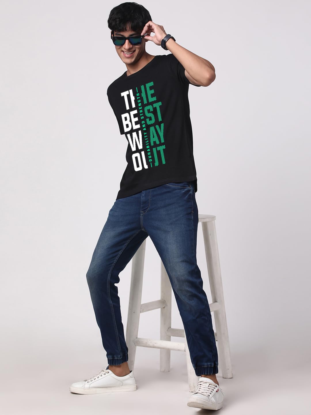 ADRO Motivational Quote Printed T-Shirt for Men - 100% Cotton, Regular Fit, Soft Breathable Fabric. (RN23-M-BEST-BL_Black)