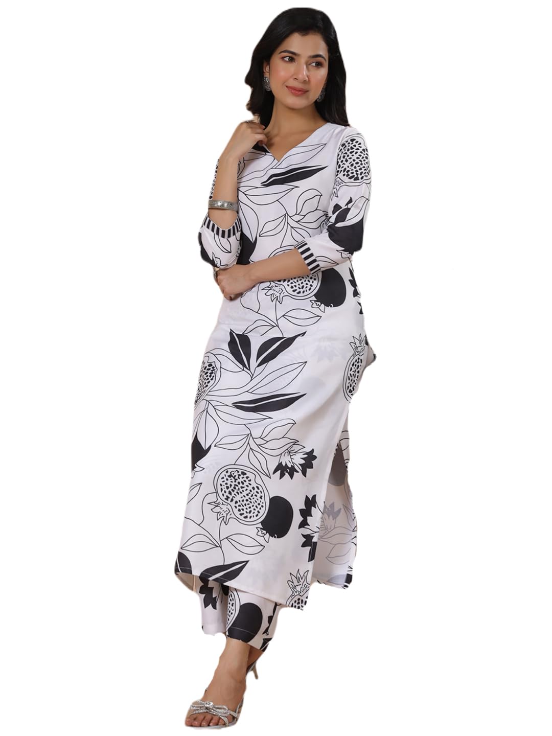 ANNI DESIGNER Women s Printed Rayon Blend Kurta and Palazzo, beige, XL