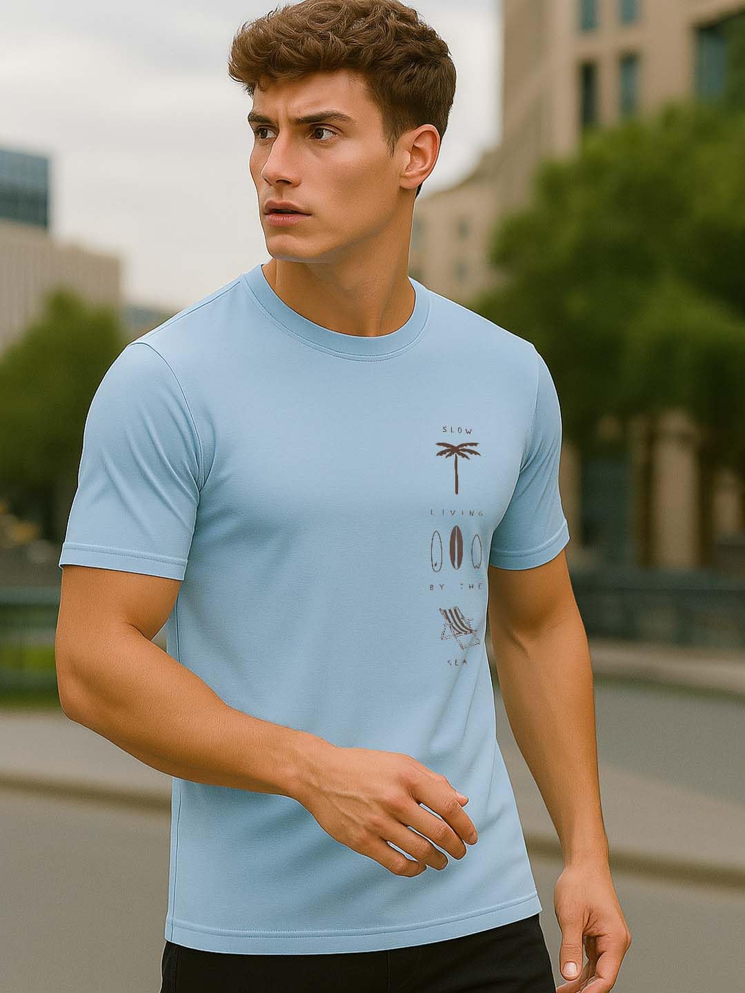Nobero MenS Graphic Printed Regular Fit T-Shirt (1M-Twts-C1059_Light Blue_2