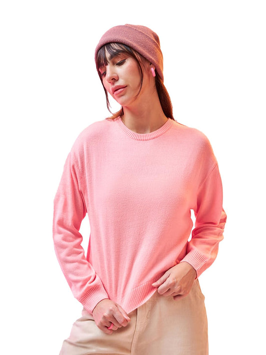 Bewakoof WomenS Solid Oversized Sweater_597230_Pink_M