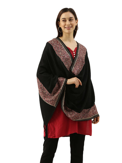 Pashmoda Womens 100% Pure Wool Nalki Embroidered Stole, Shawl and Wrap, Woolmark Certified, Sustainable and Natural Fabric (Size
