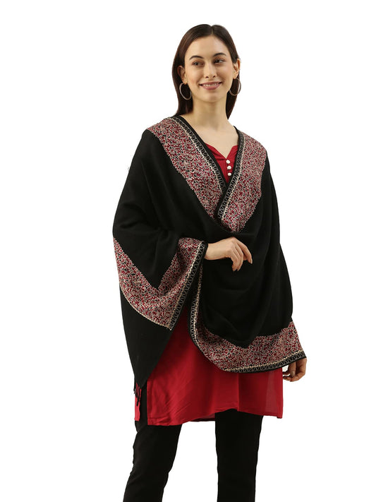 Pashmoda Womens 100% Pure Wool Nalki Embroidered Stole, Shawl and Wrap, Woolmark Certified, Sustainable and Natural Fabric (Size