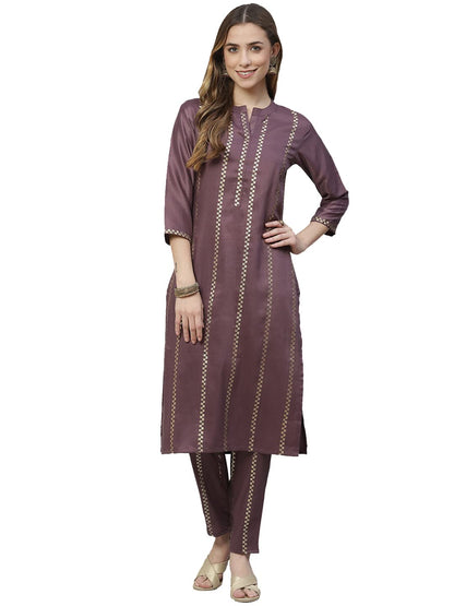 ZIYAA Women Women's Purple Color Chinon Straight Kurta And Pant Set