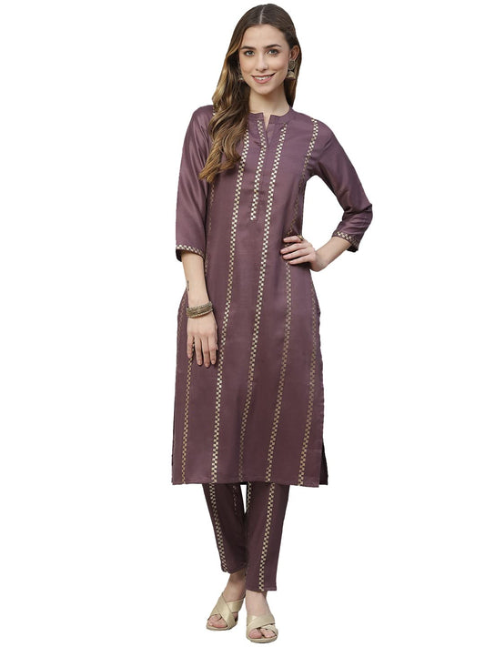 ZIYAA Women Women's Purple Color Chinon Straight Kurta And Pant Set
