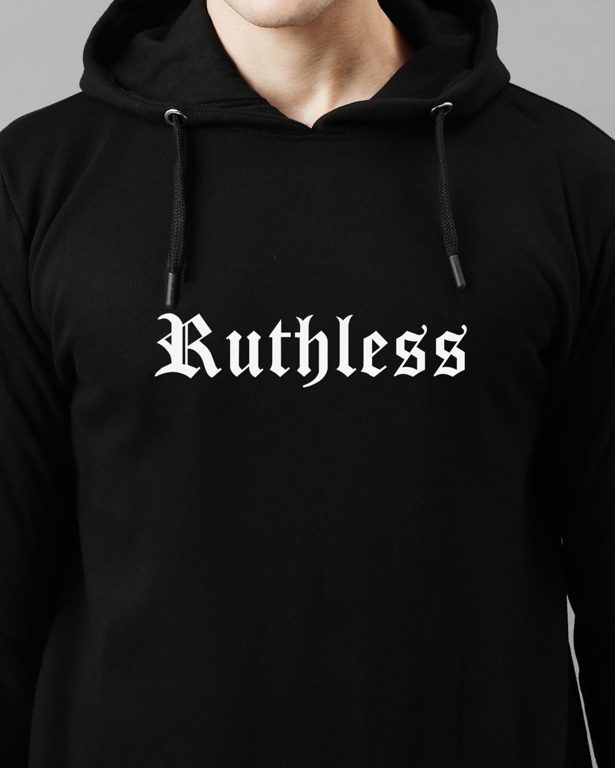 ADRO Men's Cotton Neck Hooded Sweatshirt (H24-RUTH-BL_Black