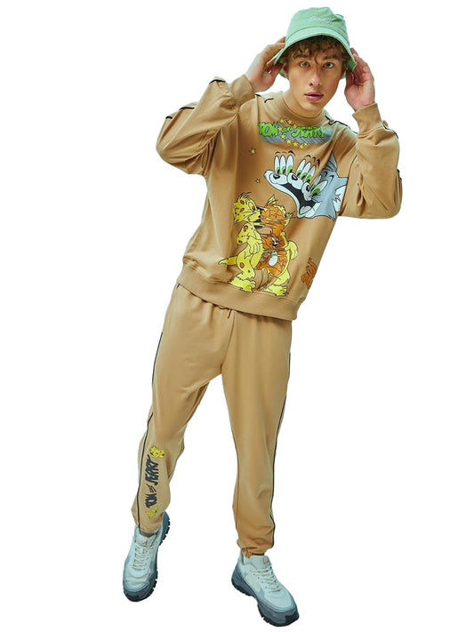 Bewakoof Official Tom & Jerry Merchandise Mens Graphic Printed Oversized Fit Full Sleeve Round Neck Terry Co-ordinates_ 619995 