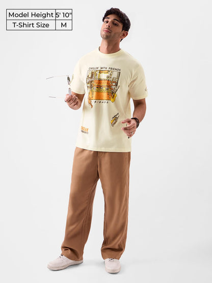 The Souled Store Official F.R.I.E.N.D.S: Chillin Men and Boys Regular Fit Half Sleeve Graphic Printed Cotton Yellow Color T-Shi