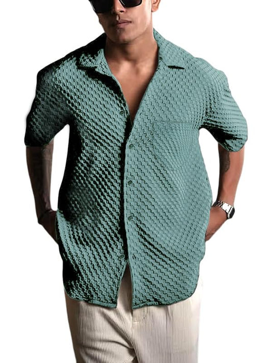 Pinkmint Bubble Textured Shirt for Men ll Half Sleeve Stylish Button Down Shirts ll Mens Pocket Shirt (Pack of 1) Mint