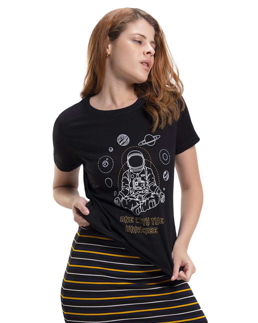 Bewakoof Womens Graphic Print Regular Fit Half Sleeve Round Neck Cotton T-Shirt