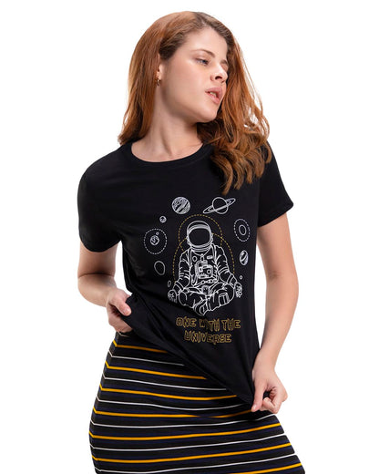 Bewakoof Womens Graphic Print Regular Fit Half Sleeve Round Neck Cotton T-Shirt