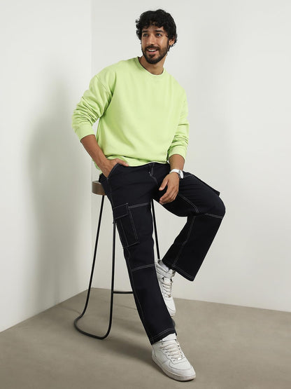 Nobero MenS Cotton Blend Crew Neck Sweatshirt (1M-Twss-R0005_Cool Matcha