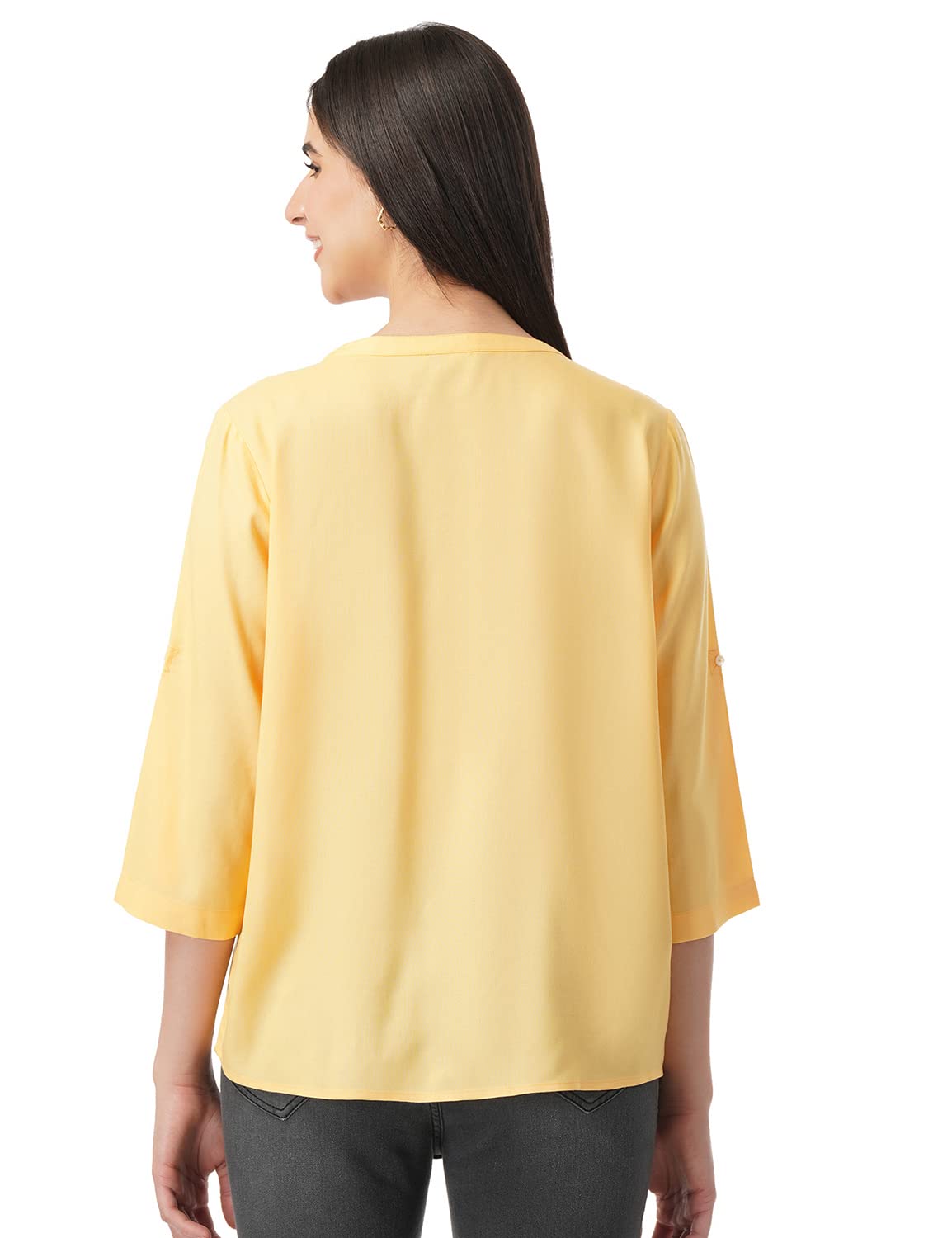 FYLTR Womens Fashion V-Neck Top with Roll-up Sleeves