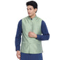 Fabindia Men Viscose Silk Chinese Collar Nehru Jacket Green_S