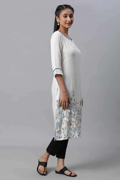 White Floral Printed Women Kurta
