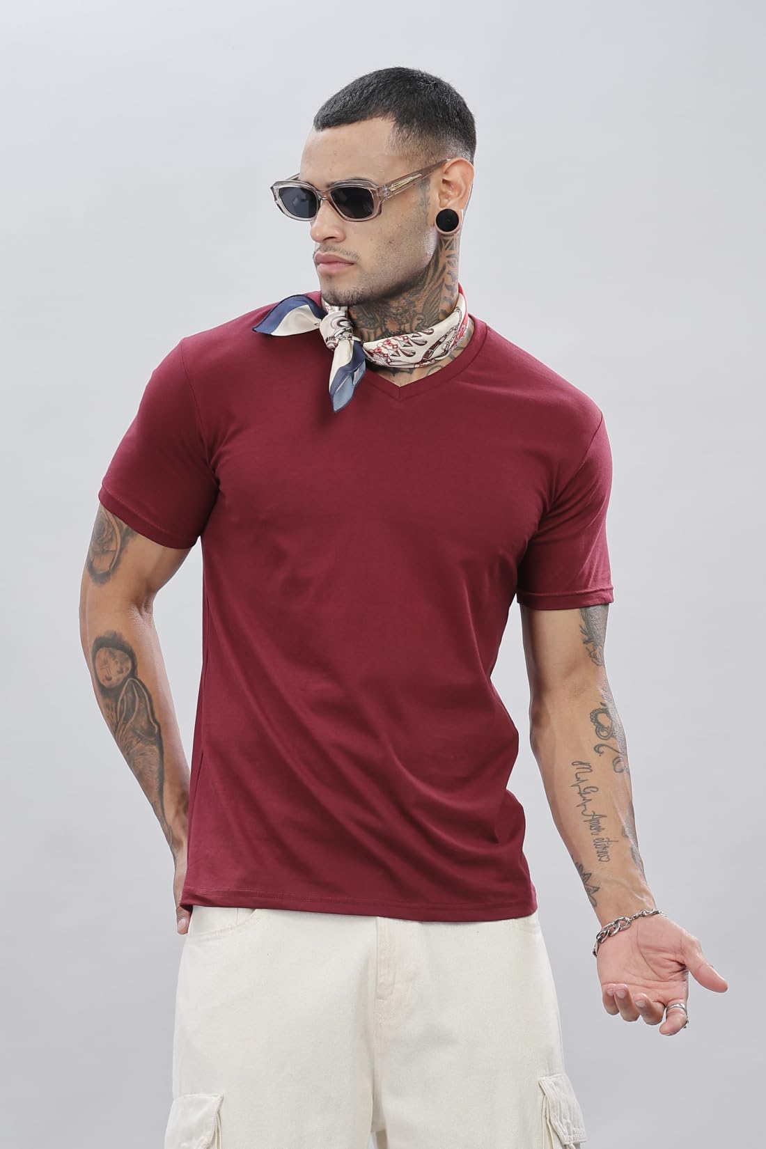 ADRO V-Neck T Shirt for Men, 100% Cotton Vneck Tshirt is Ideal for Casual wear, Workouts and Loungewear, Adding a Stylish Touch.
