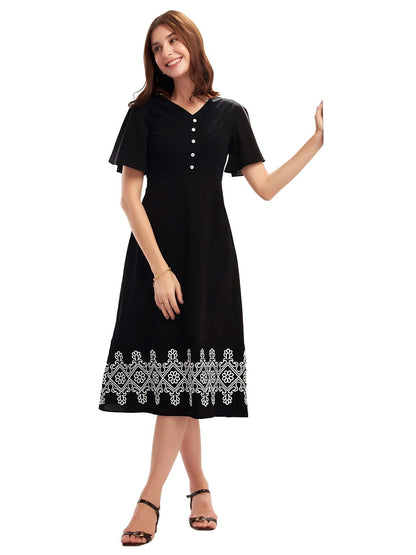 Selvia Western Dress For Women|Viscose Crepe Dress For Women|Fit & Flare Dress For Women|One Piece Dress For Women (647Dtk7732N-