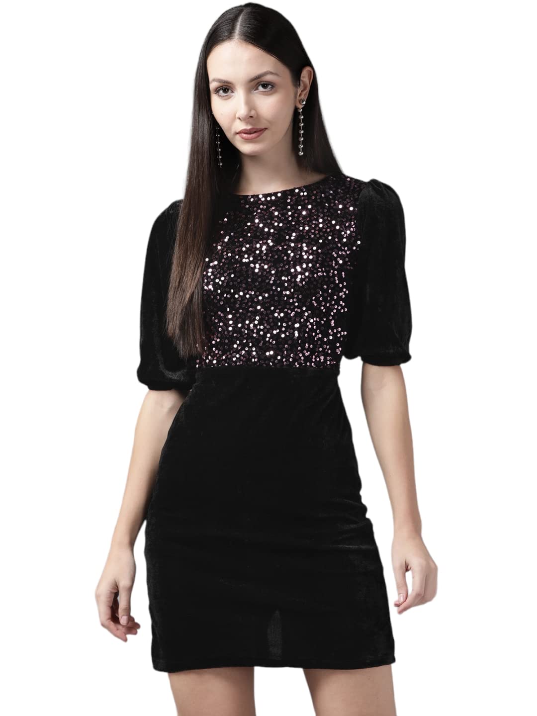 Aarika Women'S Velvet Skater Mini Dress (Dr-Aw-047_Pink