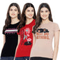 Preneum Womens Cotton Regular Fit Latest Graphic Stylish Printed Short Sleeves Casual T-Shirt || Latest Trending Style (Pack 3)