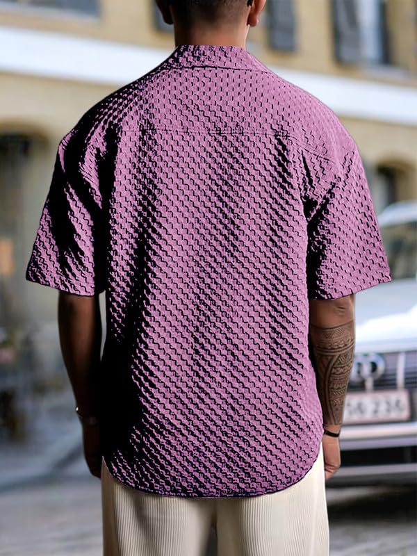 Pinkmint Bubble Textured Shirt for Men ll Half Sleeve Stylish Button Down Shirts ll Mens Pocket Shirt (Pack of 1) Purple
