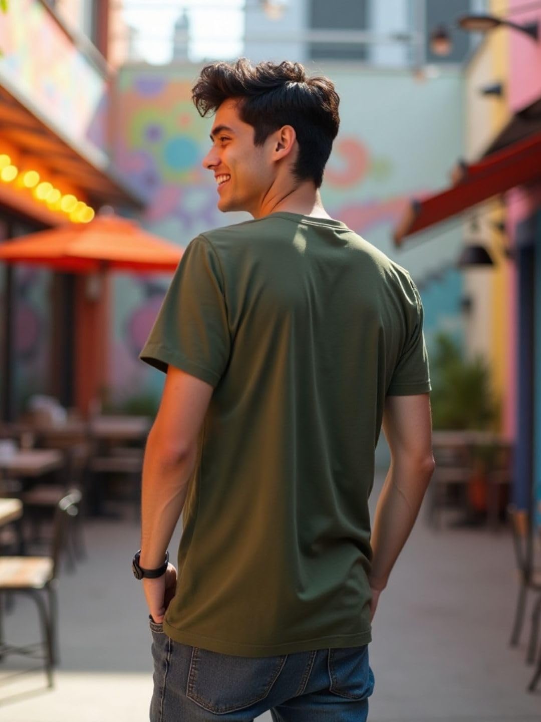 Nobero MenS Graphic Printed Regular Fit T-Shirt (1M-Twts-C1177-Bs_Olive Green