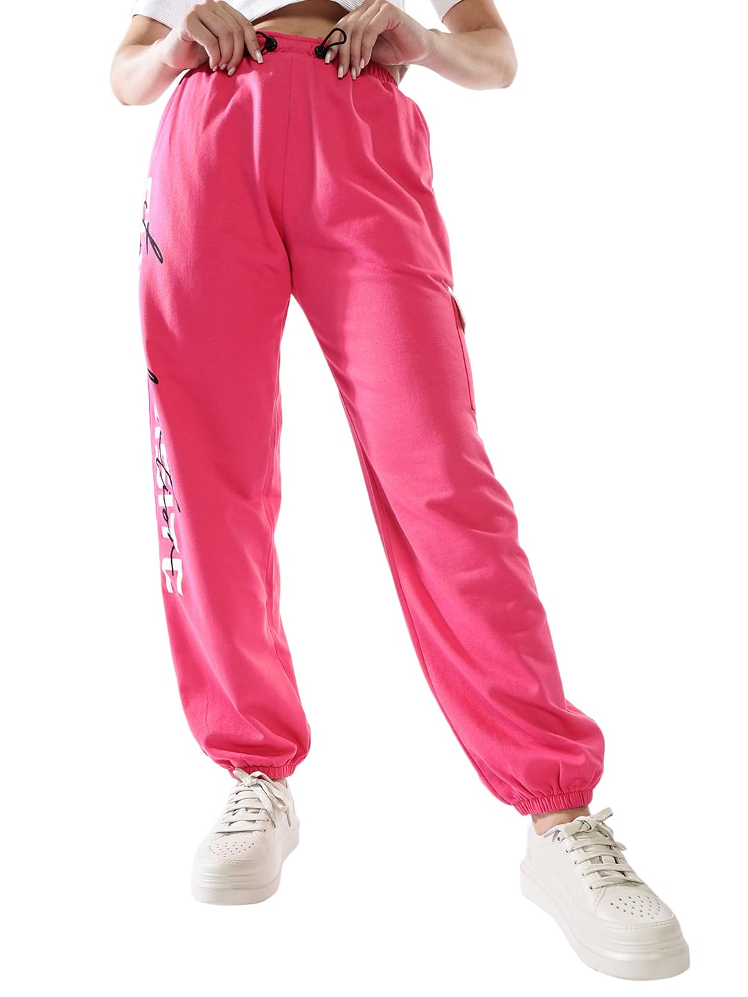 Hubberholme Women Printed Jogger High-Rise Casual Track Pants 12 Pink