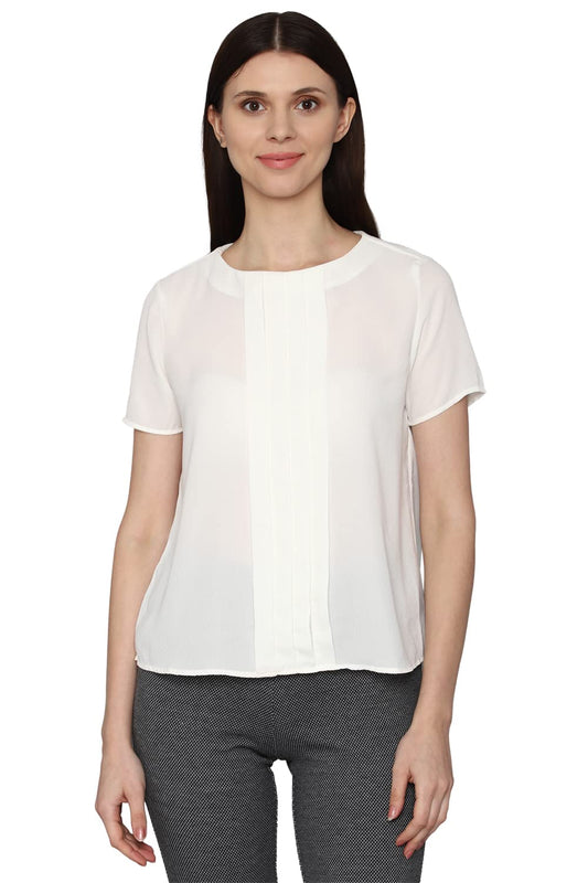 Allen Solly Women Regular Fit Polyester Short Sleeve Round Neck T-Shirt