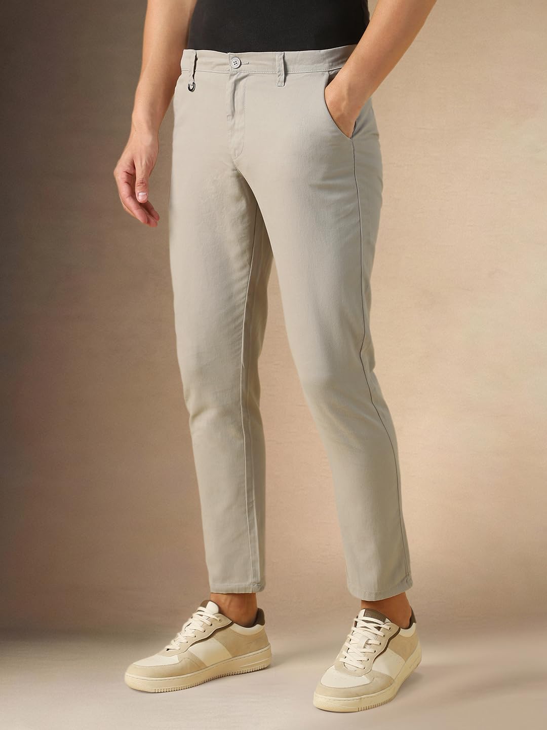 Dennis Lingo Mens Light Grey Solid Cotton Straight Fit Chinos