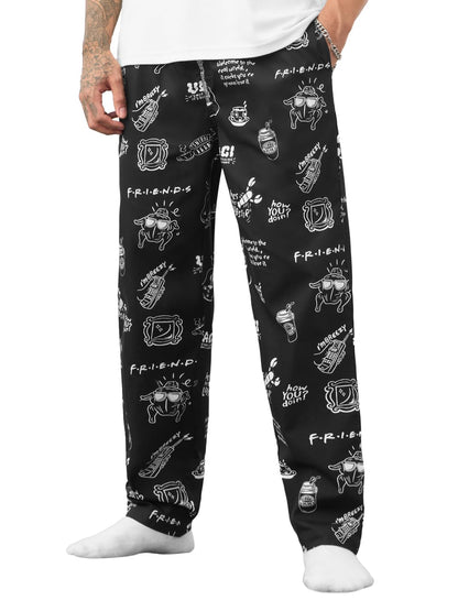 The Souled Store FRIENDS: Doodle Men and Boys Drawstring Waist Black All Over Printed Cotton Regular Fit Lightweight All-Season
