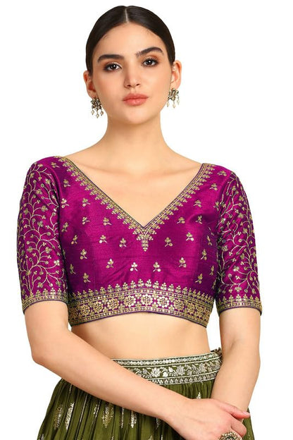 Soch Womens Wine Zari Embroidery Padded Silk Blend Blouse With Sequins