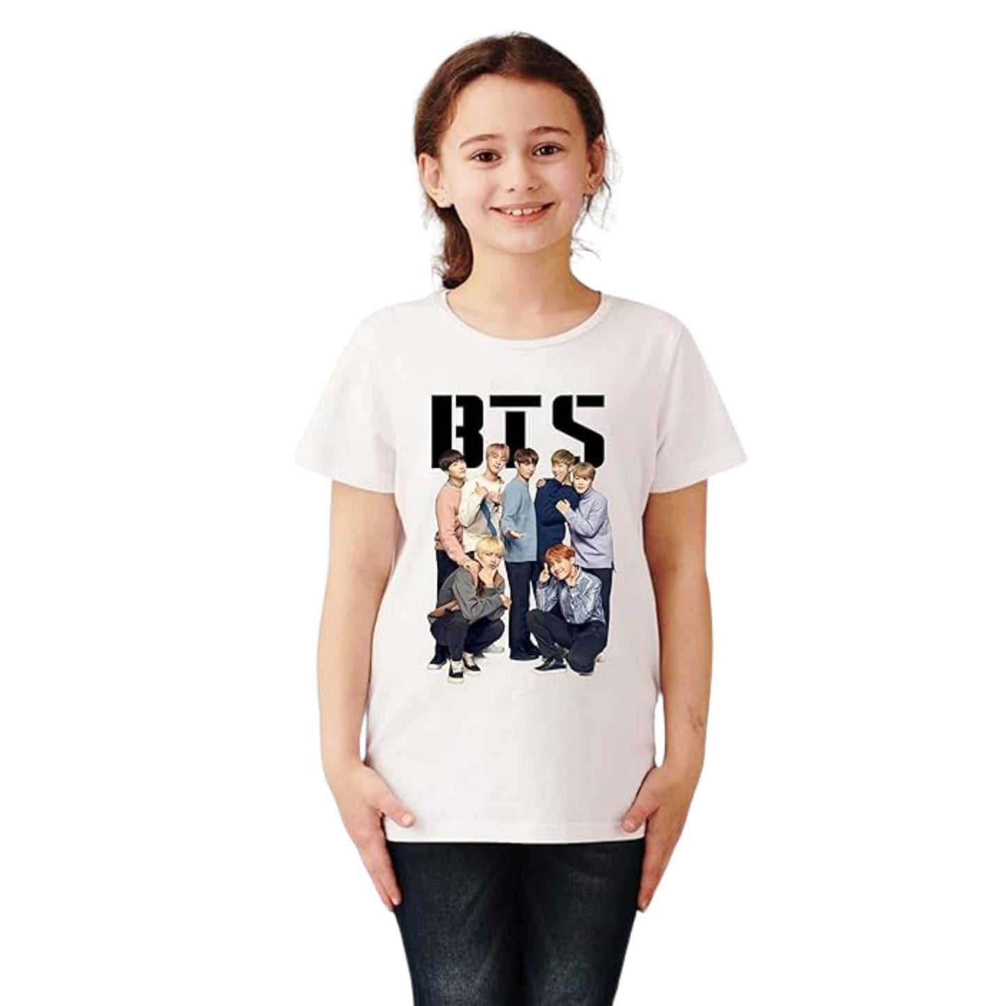 Uniplanet Store Girls Cotton Blend T Shirt With Graphic Pattern Round Neck Half Sleeves Bts Theme Regular Fit And Standard Lengt