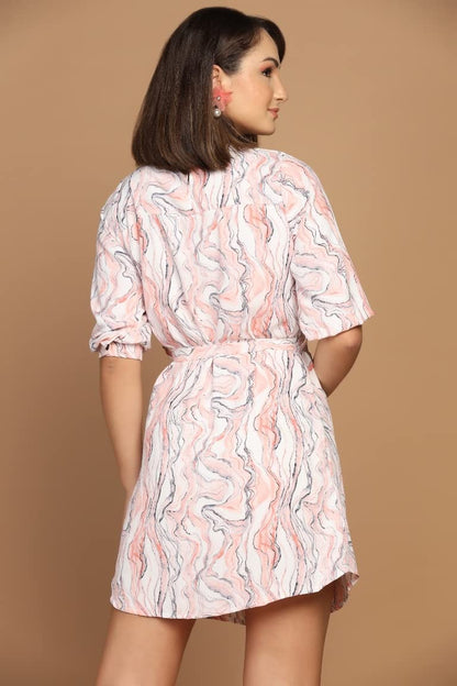 Om Sai Latest Creation Western Dress For Women || Rayon Marble Printed Short Dresses For Women || Front Plated Neck With Buckle
