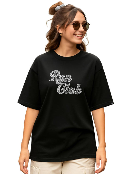 Bewakoof WomenS Typography Oversized Fit Half Sleeve Round Neck Pure Cotton T-Shirt_1004301_Black_Xs