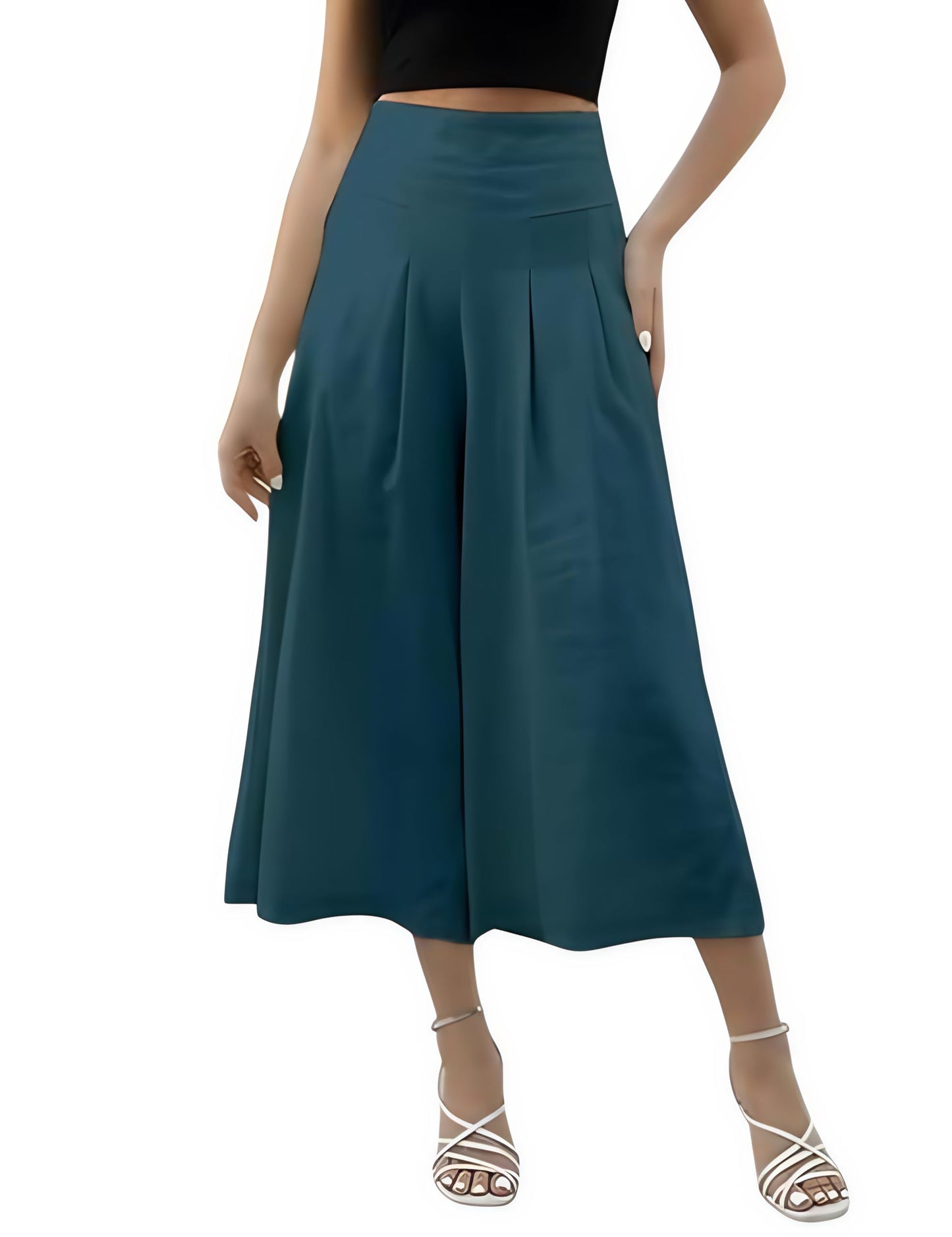OOMPH! Cotton Linen Palazzo Pant for Women | Womens High Rise High Waist Trousers Flowy Wide Leg Plazzo Pant Trouser with Pocke